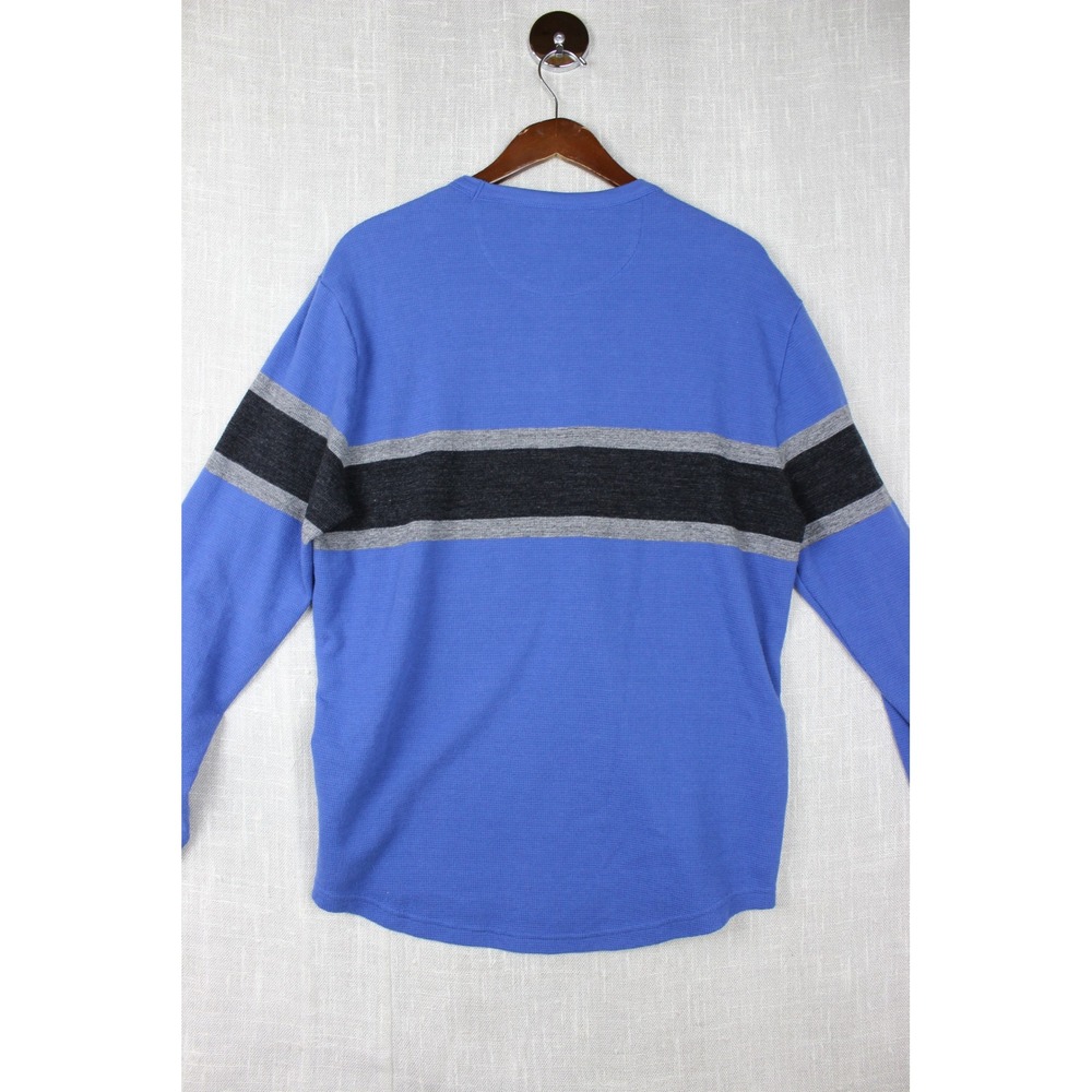 American Eagle Mens Large Blue Waffle Knit Thermal Stripe Long Sleeve Shirt - Picture 3 of 7